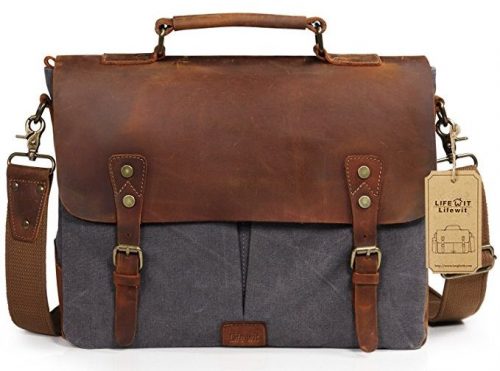 Lifewit 14-15.6 inch Laptop Messenger Bag Vintage Genuine Leather Canvas Briefcase Computer Satchel