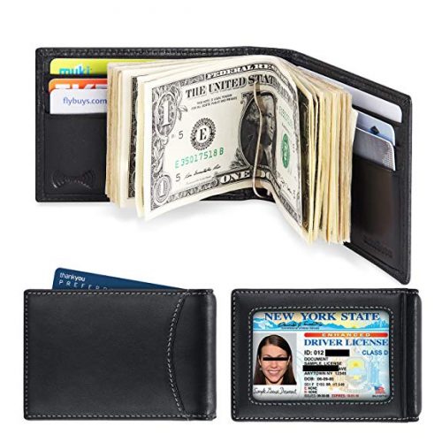 Men's RFID Blocking Genuine Leather SLIM Wallet Front Pocket Wallet With Money Clip