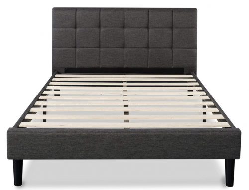 Zinus Upholstered Square Stitched Platform Bed with Wooden Slats