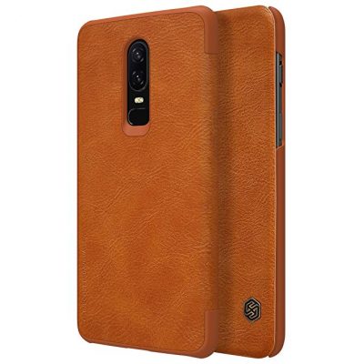  Oneplus 6 Case, Nillkin Qin Series [Flip Up] Cover Durable Slim PU Leather Wallet Case[with Card Holder] for Oneplus 6 - Brown by Nillkin:
