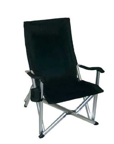 World Outdoor Products NEW RUSTPROOF Design Luxury Black Lightweight Aluminum Folding LAWN CHAIR Featuring Washable, Mildew Resistant Polyester Fabric, Matching Padded Arm Rests, Carry Bag, Cup Holder