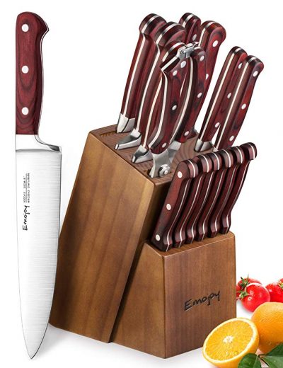  Knife Set, Wooden Handle 15-Piece Kitchen Knife Set by Emojoy: