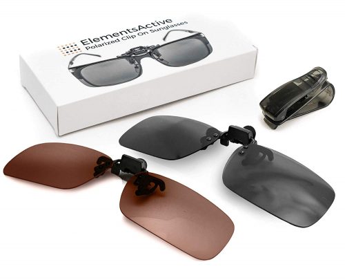  ElementsActive Polarized Clip On Flip Up Sunglasses Set Premium UV400 Anti Glare Driving Fishing Sunglass Fits Over Prescription Rx Glasses-Clip On Sunglasses