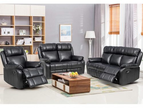 5pcs Black Bonded Leather Reclining Sofa Set Home Theater Sectional Sofa Set with Two Center Consoles