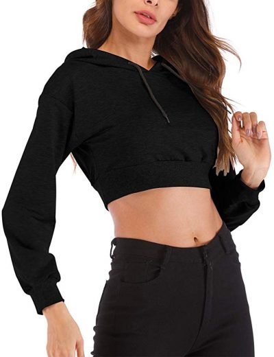 Women's Hoodies Sweatshirt Fashion Long Sleeve Crop Tops Pullover Loose Tees