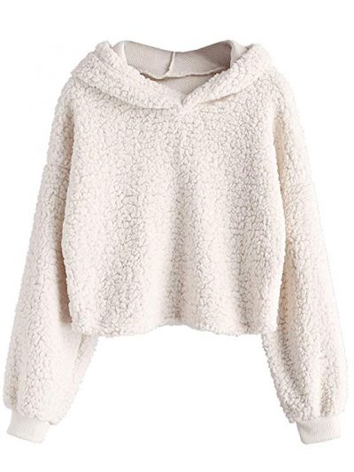 ZAFUL Women Crop Hoodies Fluffy Boxy Solid Color Short Pullover