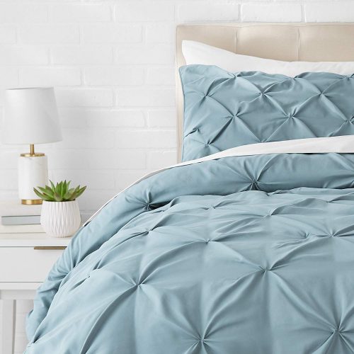  AmazonBasics Pinch Pleat Comforter Bedding Set, Twin, Spa Blue