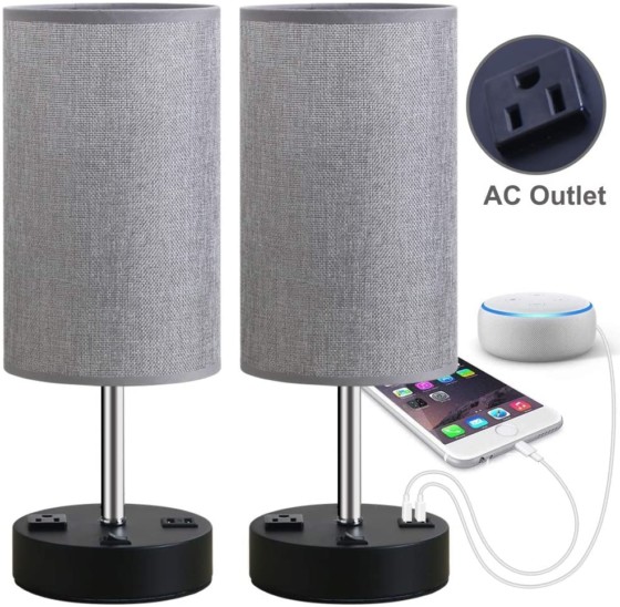 Bedside-Nightstand Lamps, Best for Charging-Cylinder