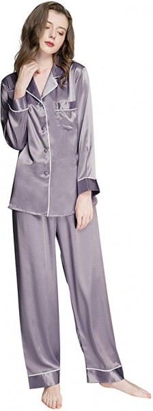 01. Womens Silk Satin Pajamas Set Button Down Sleepwear Loungewear