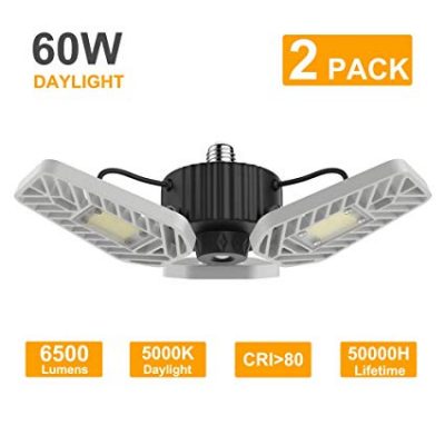  LZHOME 2-Pack LED Garage Lights, 6500Lumens Adjustable Trilights Garage Ceiling Light: