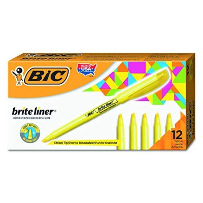  BIC Brite Liner Highlighter, Chisel Tip, Yellow (12-Counts):