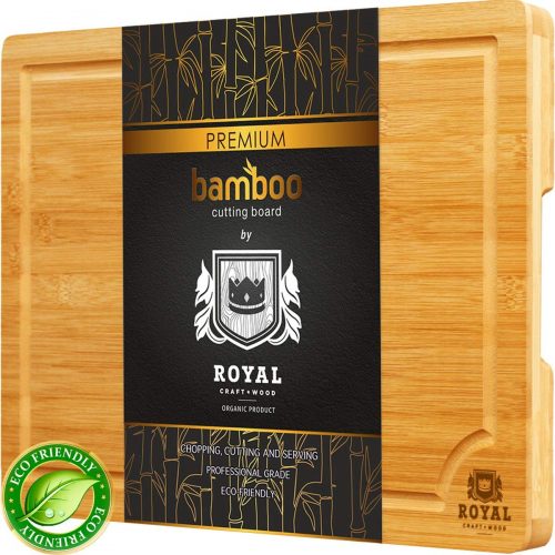  Bamboo Cutting Board w/Juice Groove & Handles - Butcher Block for Chopping Meat