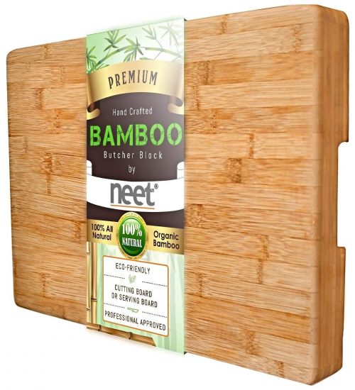  LARGE Bamboo Butcher Chopping Block By Neet - Ultra Thick Heavy & Solid Cutting Board