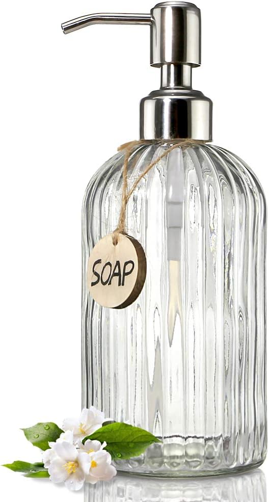 JASAI Clear Glass Soap Dispenser with Stainless Steel Pump