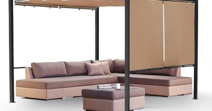 Aoodor 12 x 12 ft outdoor pergola with retractable canopy