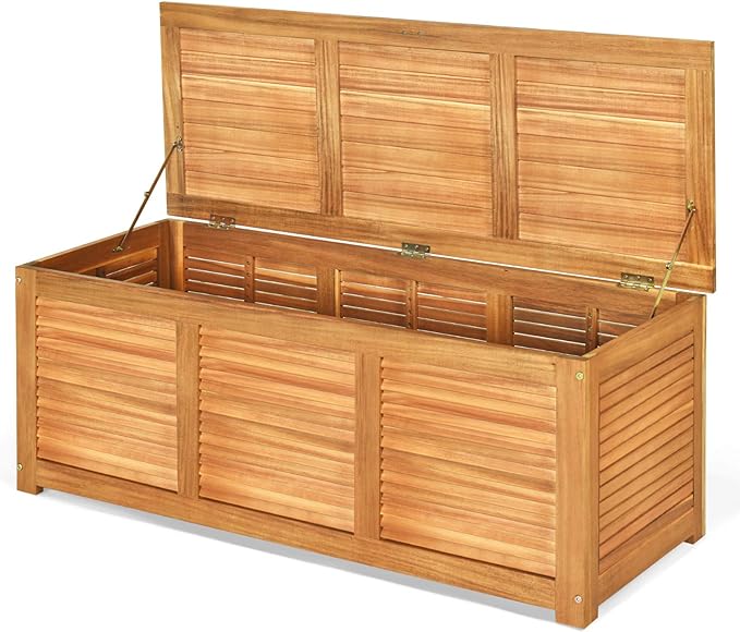 Tangkula Acacia Wood Deck Box and Storage Bench