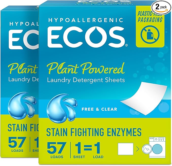 ECOS Laundry Detergent Sheets, Hypoallergenic and Plant Powered