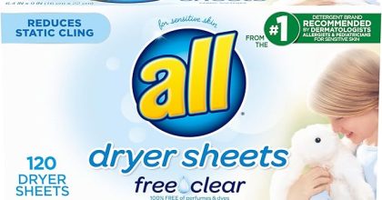 All fabric softener dryer sheets for sensitive skin, free clear, 120 count