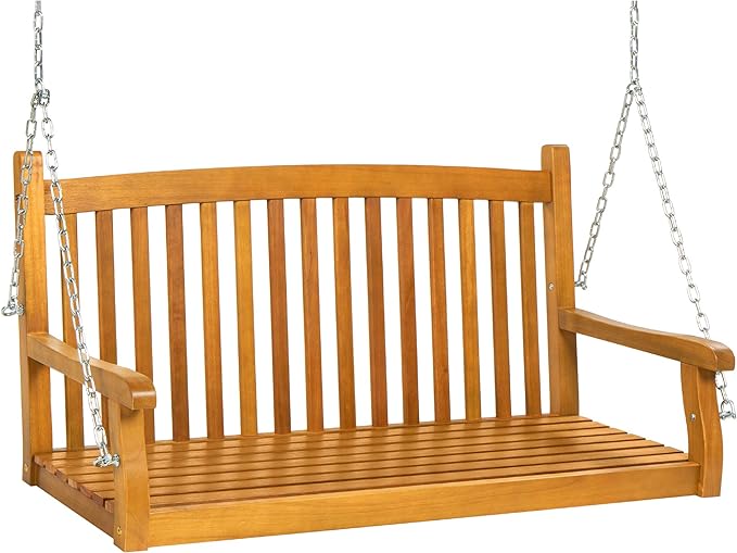 Best Choice Products Wood Porch Swing Outdoor Patio Hanging Bench Chair