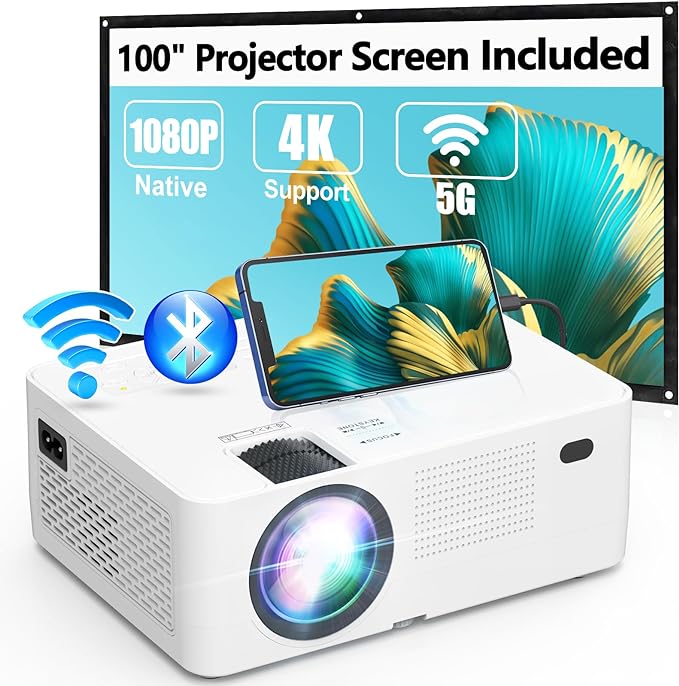 WiFi Bluetooth Projector with Wireless Mirroring Screen