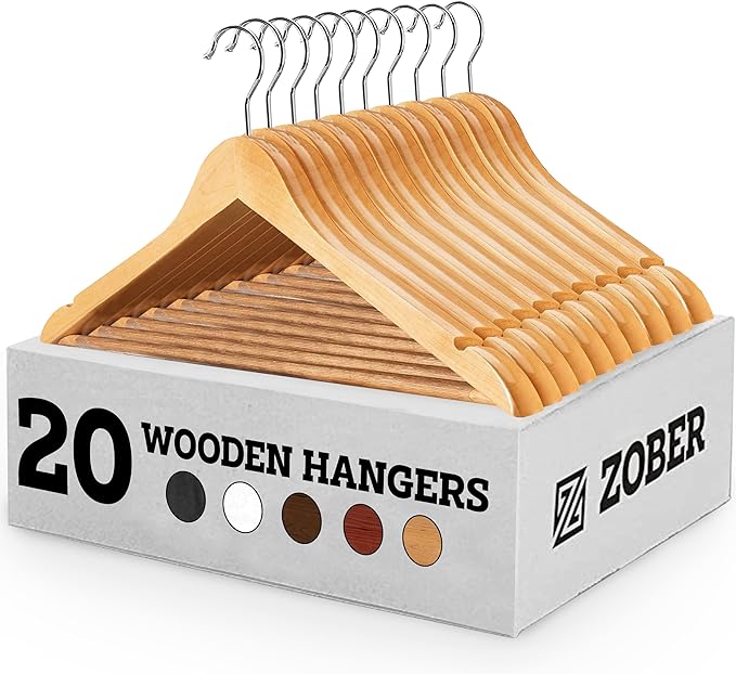 Wooden Hangers for Closet with Bar and Notches