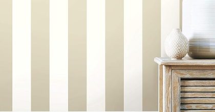 Roommates beige awning stripe peel and stick wallpaper