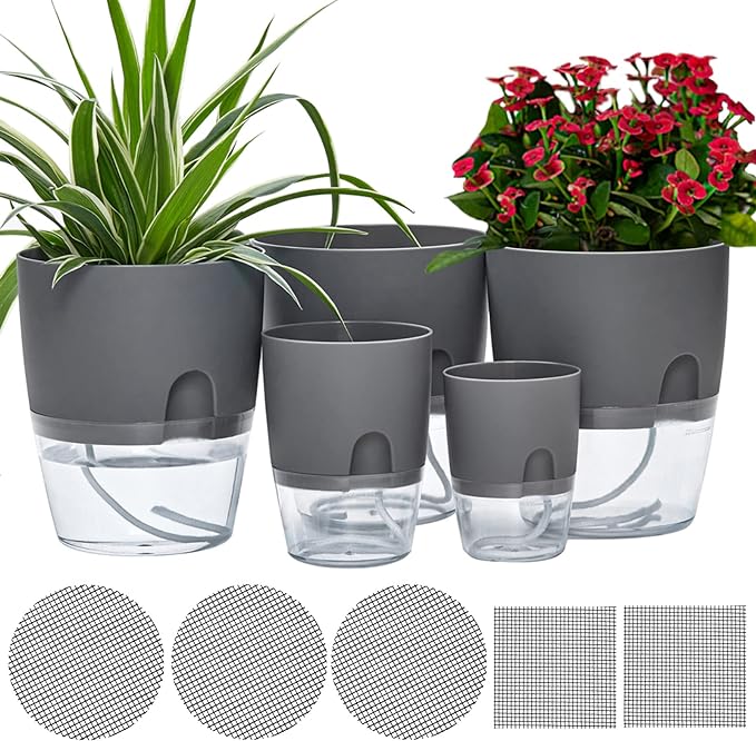 6 Pack Self Watering Planter Pots for Indoor Outdoor Gardens