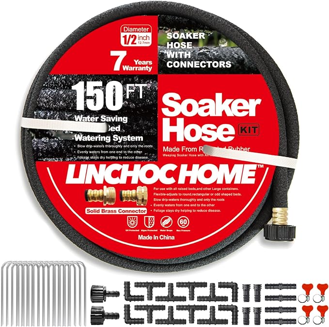 Soaker Hose 150 FT Solid Brass Connector Garden Hoses
