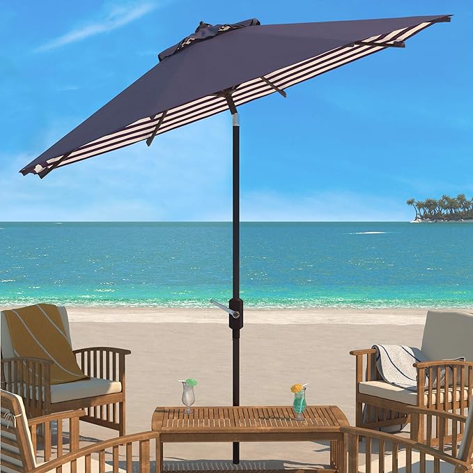 SAFAVIEH Outdoor Athens 11-Foot Round Crank UV Protected Umbrella